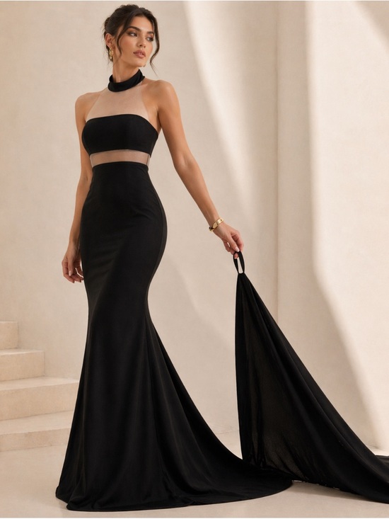 Terani Couture Dresses & Skirts - Terani Couture Black Illusion Halter Mermaid Gown